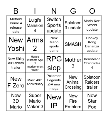 Nintendo Direct Bingo 9/12/25 Bingo Card