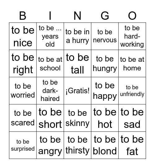 TO BE in Spanish Bingo Card