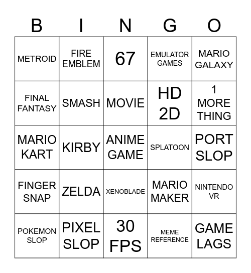 SLOP FEST Bingo Card