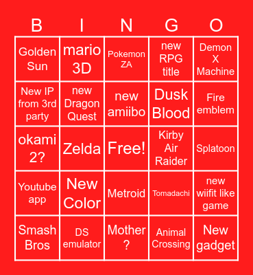 Nintendo Direct sept 2025 Bingo Card