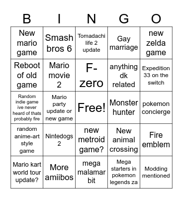Ninteno Direct bingo Card