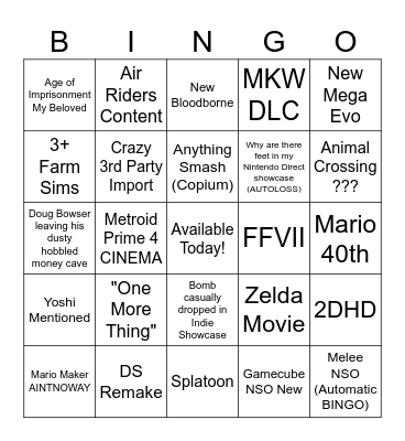9/12 Nintendirect Bingo Card