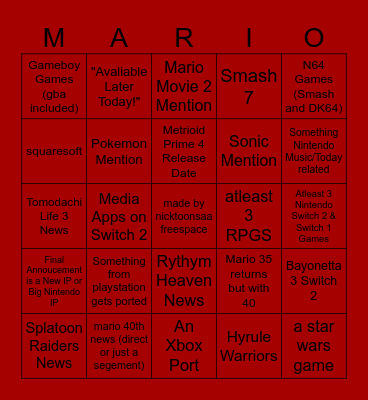 NINTENDO DIRECT 9/12/2025 bingo! Bingo Card