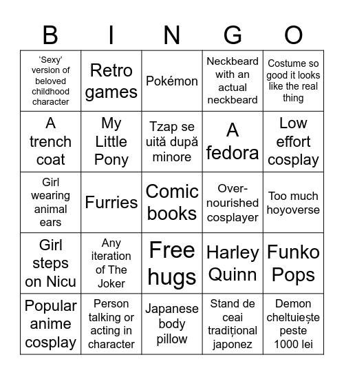 Comic Con Bingo Card