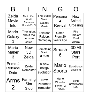 THE MARIO DIRECT BINGO Card