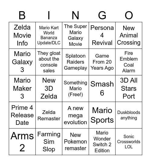 THE MARIO DIRECT BINGO Card