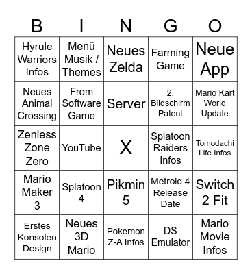 Nintendo Direct 12.09.2025 Bingo Card
