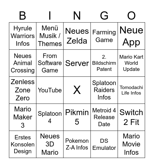 Nintendo Direct 12.09.2025 Bingo Card