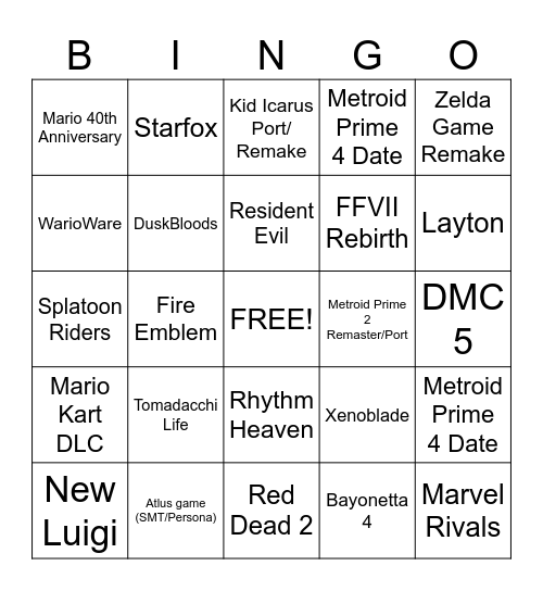 Untitled Bingo Card