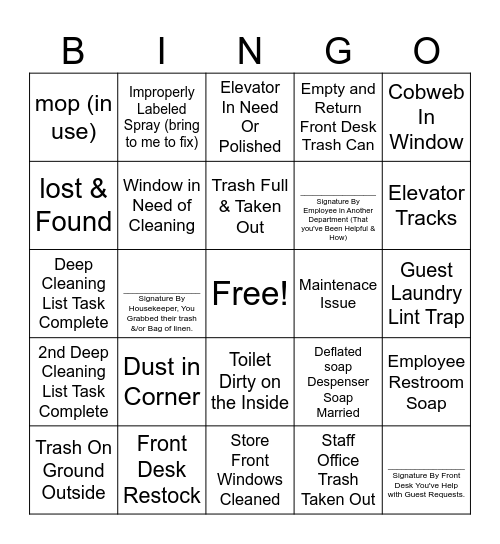 Common Area Bingo Card