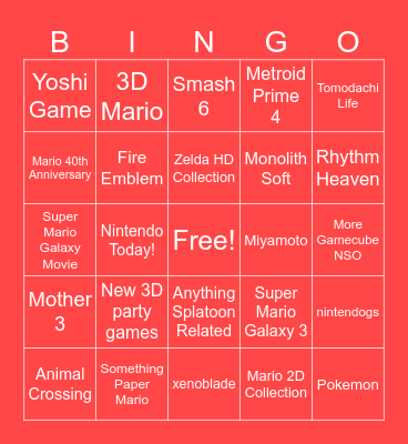 Biggest Nintendo Direct Ever Bingo Card