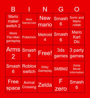Nintendo direct Bingo Card