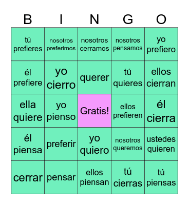 STEM-changing verbs Bingo Card