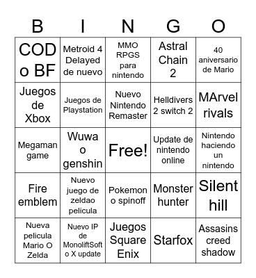 Nintendo Direct 9.12.2025 Bingo Card