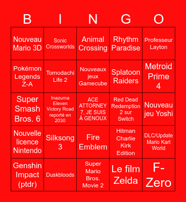 Bingo du Nintendo Direct Bingo Card