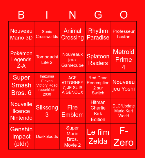 Bingo du Nintendo Direct Bingo Card