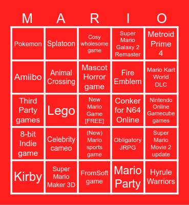 Nintendo Direct Bingo Card