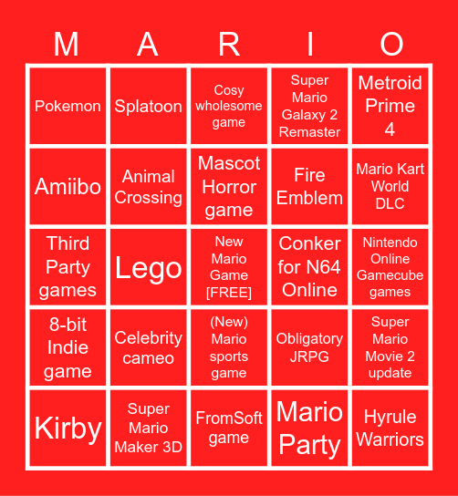 Nintendo Direct Bingo Card