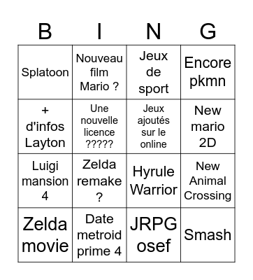 Nintendo direct 12/09/2025 Bingo Card