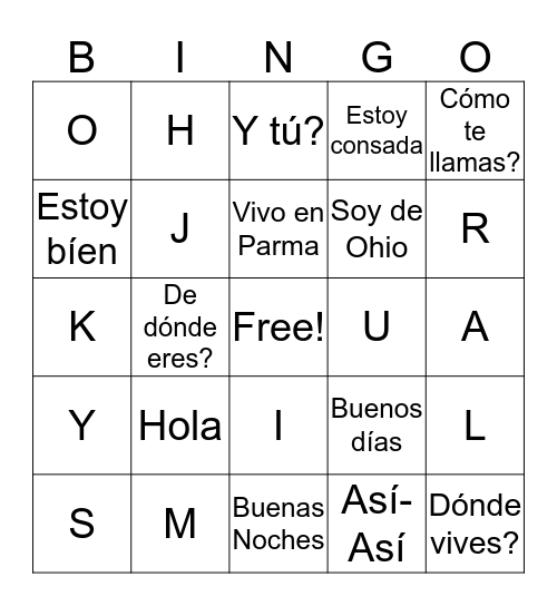 Spainsh Bingo Card