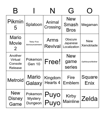 Nintendo Direct 9.12.25 Bingo Card