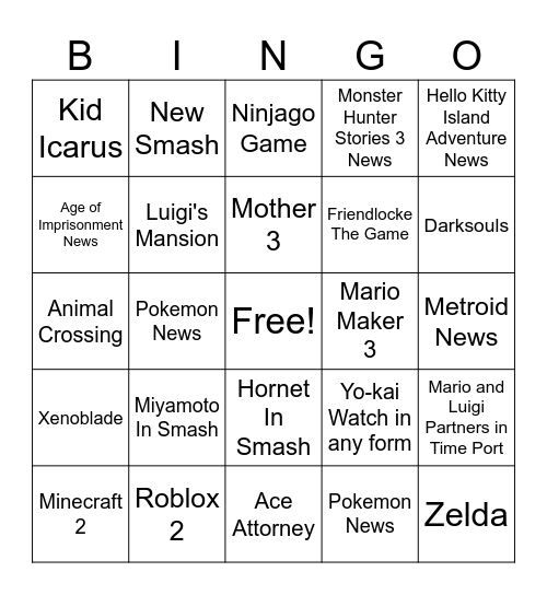 September 12th Direct Bingo Card