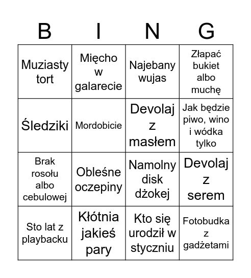 Czego nienawidzę w weselu Bingo Card