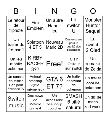 Nintendo Direct 12/09/2025 Bingo Card