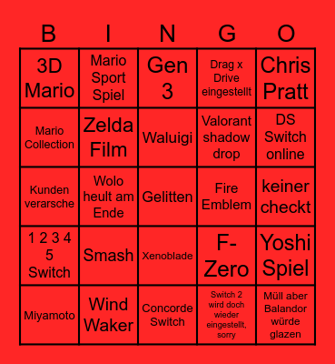 Nintendo Direct September 2025 Bingo Card