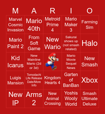 JGF Nintendo Direct Bingo 2 Bingo Card