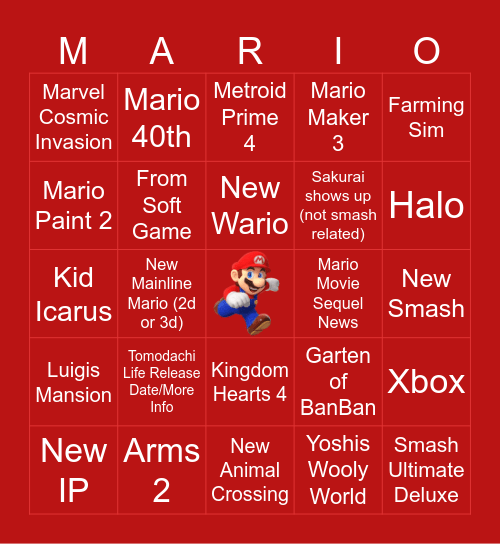 JGF Nintendo Direct Bingo 2 Bingo Card