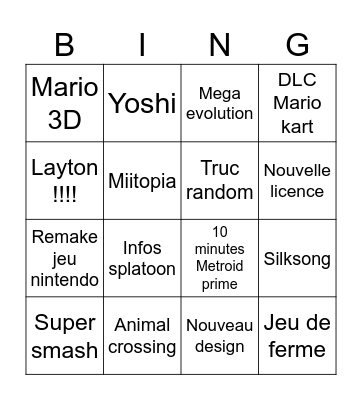Bingo Nintendo Bingo Card