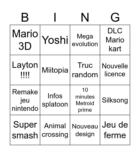 Bingo Nintendo Bingo Card