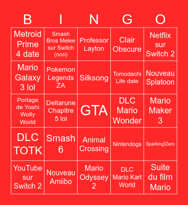 Nintendo Bingo Card