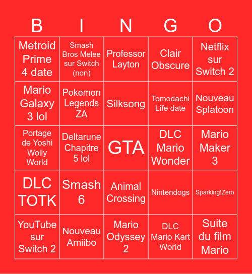 Nintendo Bingo Card
