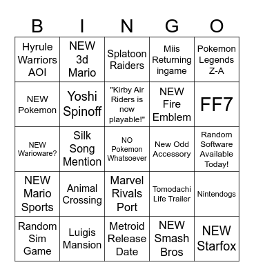 DIRECT 9 12 2025 Bingo Card
