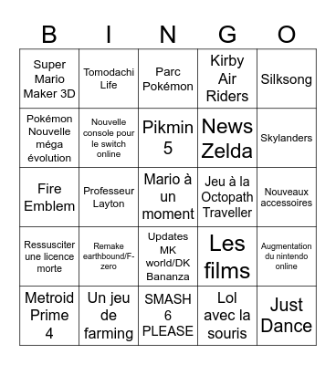 Nintendo direct Bingo Card