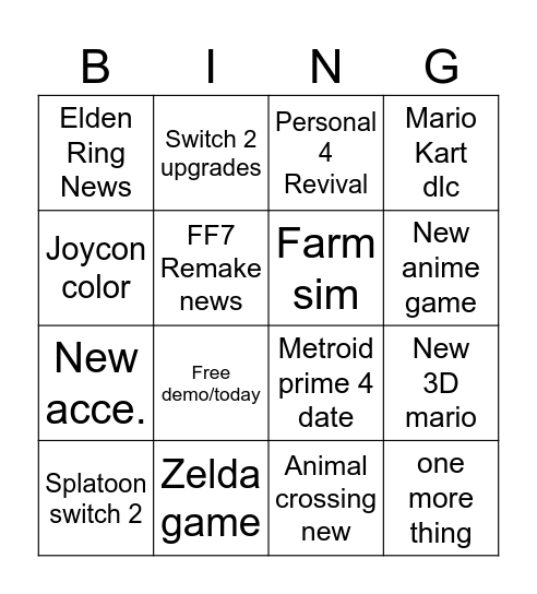Untitled Bingo Card