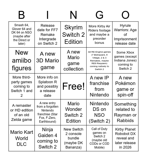 DIRECT BINGO (SOLO) 12.09.2025 Bingo Card