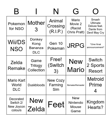 Nintendy Directy Bingo Card