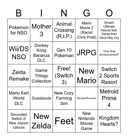Nintendy Directy Bingo Card