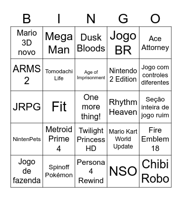 Nintendo direct Bingo Card