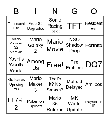 Nintendo Direct 9/12 Bingo Card