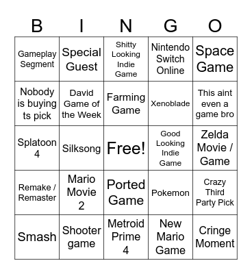 Nintendo Direct Bingo Card