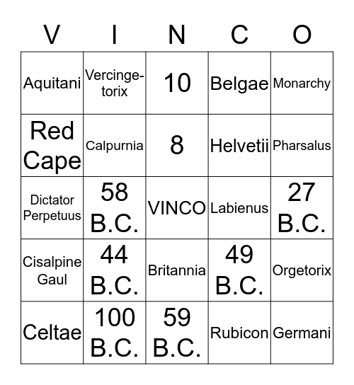 Caesar Bingo Card