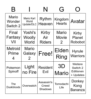 Nintendo Direct 12.09.2025 Bingo Card