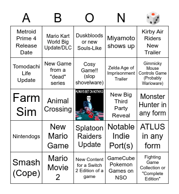 Nintendo Direct Bingo Card
