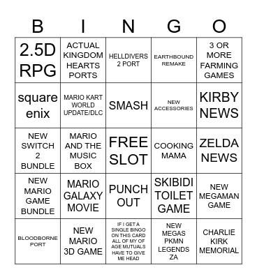 SWITCH DIRECT 9/12/2025 Bingo Card