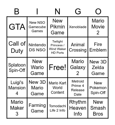 Nintendo Direct September 2025 Bingo Card