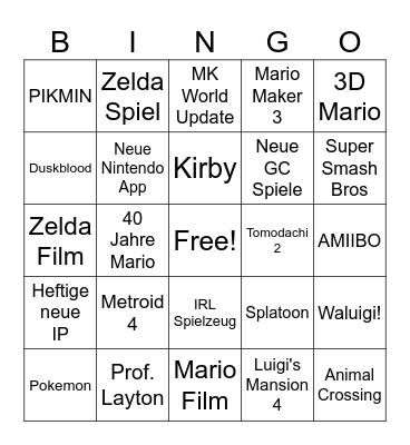 Nintendo Direct Bingo Card